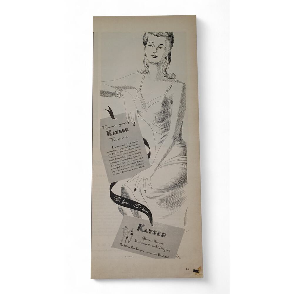 1943 Kayser Print Ad Elegant‎ Sexy Woman Lingerie Underwear 1940s Ephemera